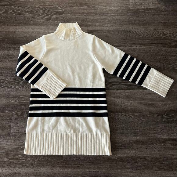 NWT Line & Dot Abbey‎ Sweater Dress Ivory Black Stripe Turtleneck Knit Large - Picture 13 of 16
